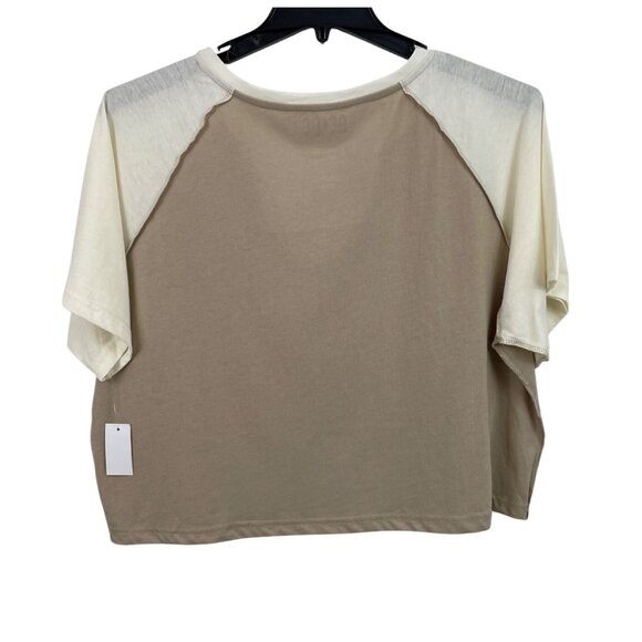 AC/DC Graphic Print Cropped Notch Tee Beige & White Womens Size 1X - Picture 2 of 5